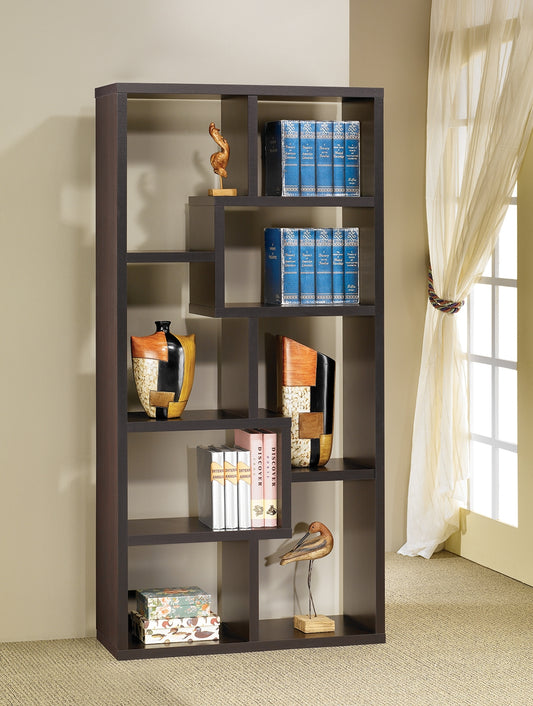 Marta Geometric Design 10-Shelf Bookcase in Cappuccino