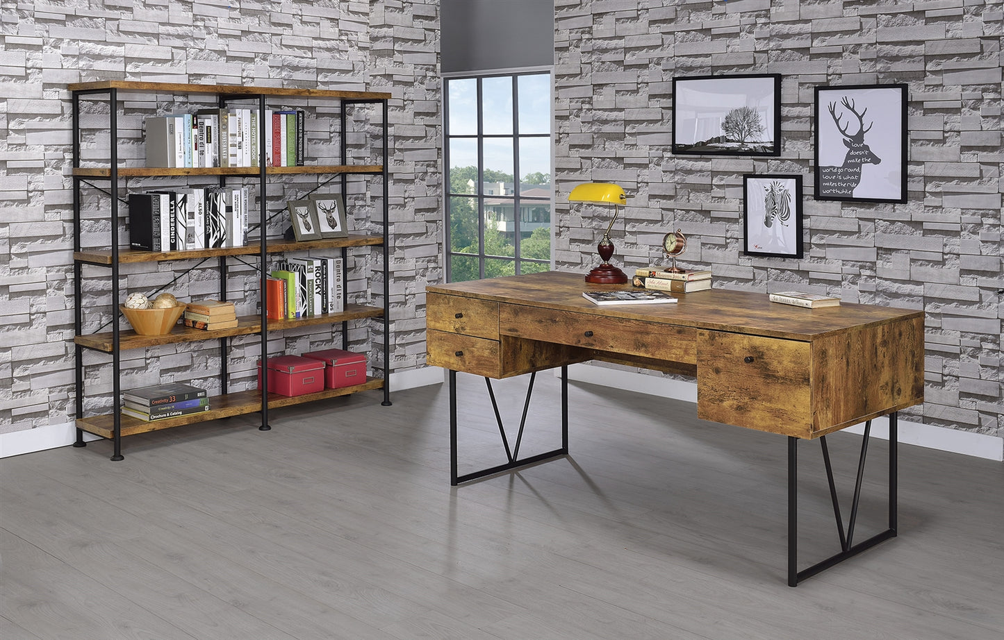 Barrit Weathered Worker Rustic Industrial Writing Desk