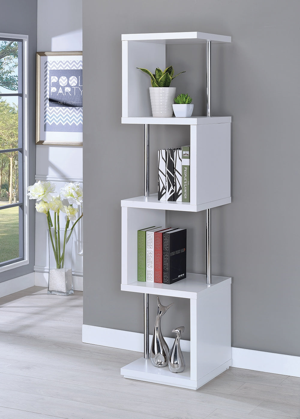 Baxter Modern 4-Tier High Gloss White Bookcase