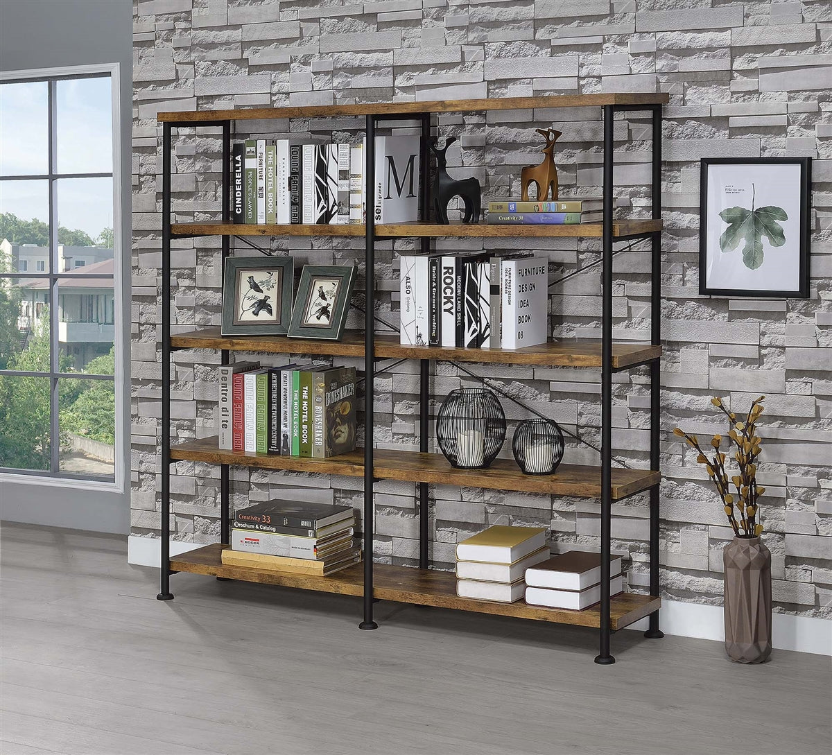 Barrit Weathered Worker Nutmeg Finish Bookshelf