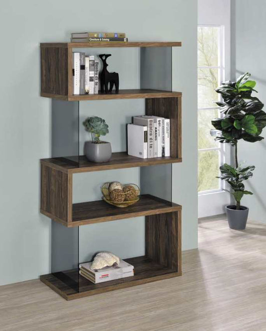 4-shelf Bookcase with Glass Panels Aged Walnut
