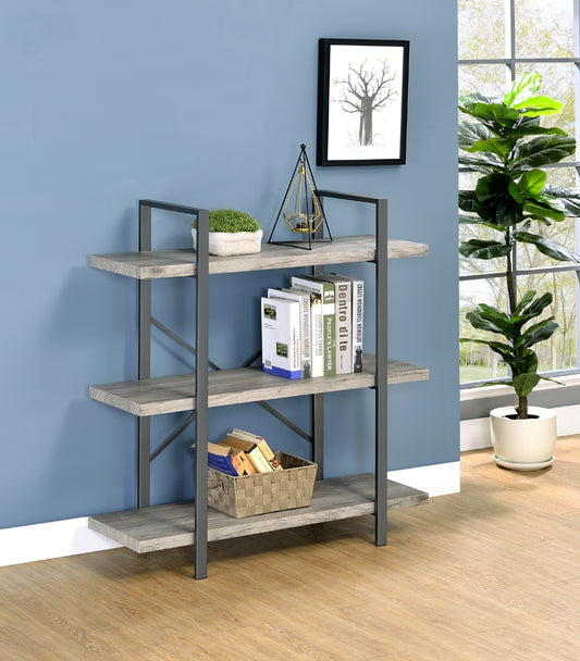 3-Shelf Bookcase Grey Driftwood And Gunmetal