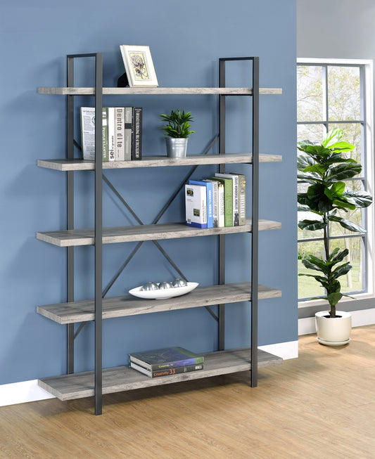 5-Shelf Bookcase Grey Driftwood And Gunmetal