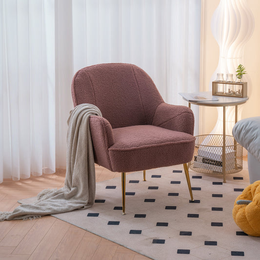 Modern Soft Teddy fabric Red Ergonomics Accent Chair
