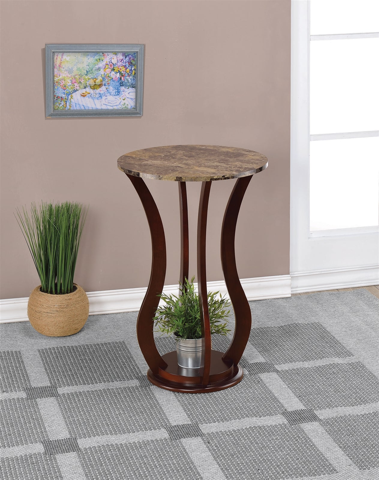 Round Marble Top Accent Table Brown