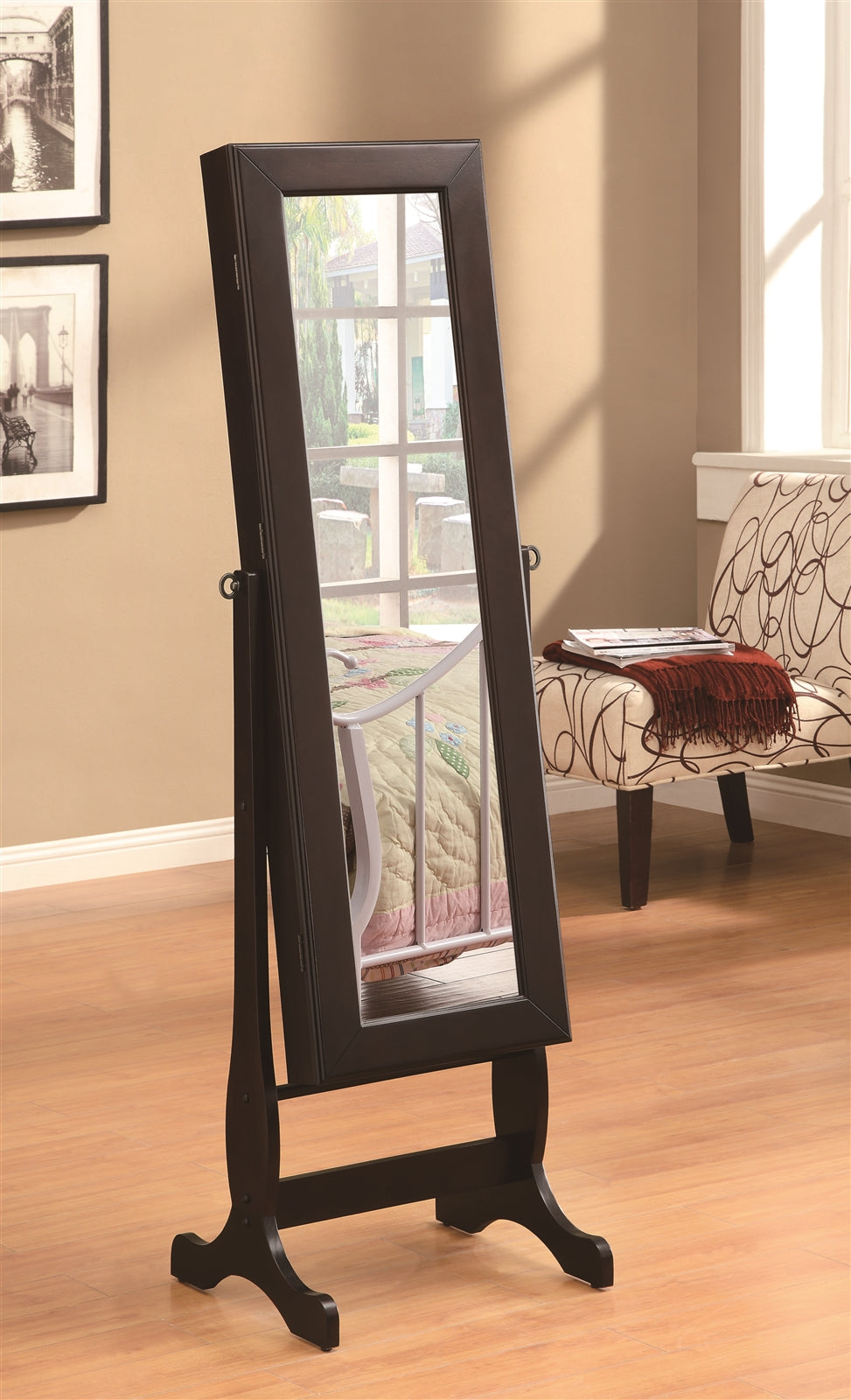 Alexa Cappuccino Jewelry Cheval Mirror with Storage