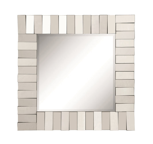Square Mirror With Layered Panels In Silver Finish