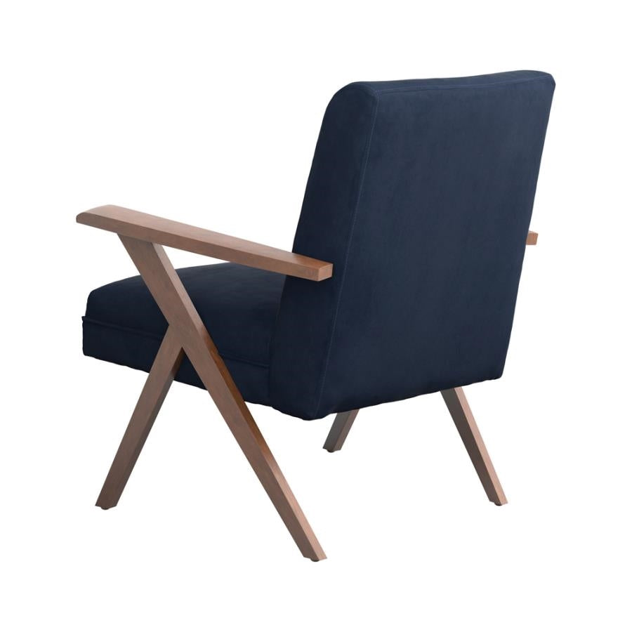 Monrovia Wooden Arms Accent Chair Dark Blue & Walnut