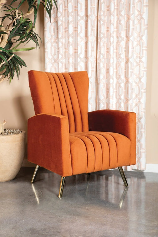 Channeled Tufted Upholstered Accent Chair Rust
