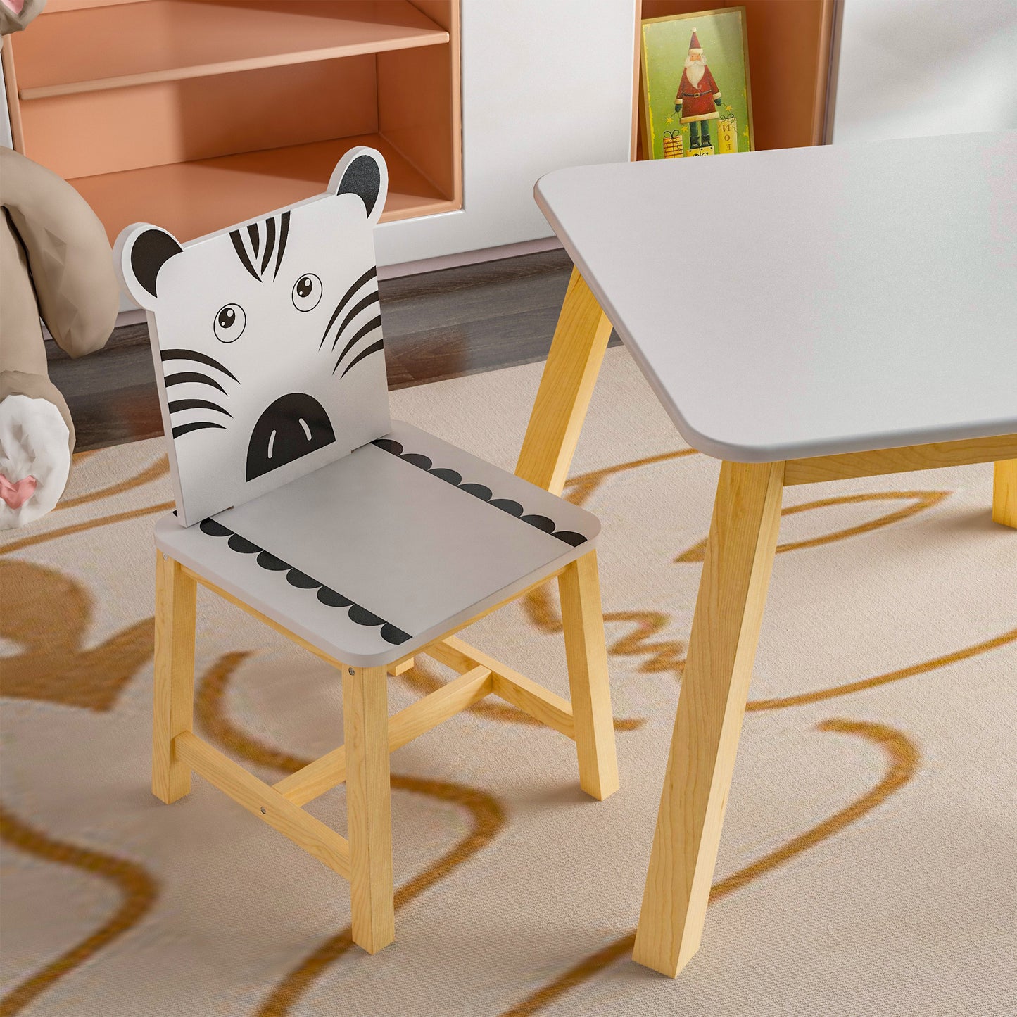 Moonriver Kids Wood Table with 4 Chairs Set Cartoon Animals