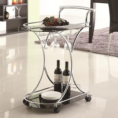 Serving Cart with 2 Black Glass Shelves