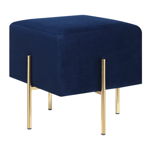 Blue Velvet Cube Ottoman w- Brass Legs