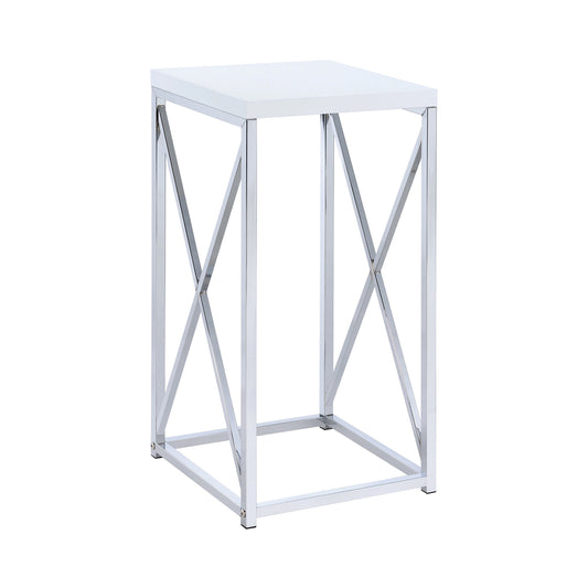 Accent Table With X-Cross Glossy White And Chrome