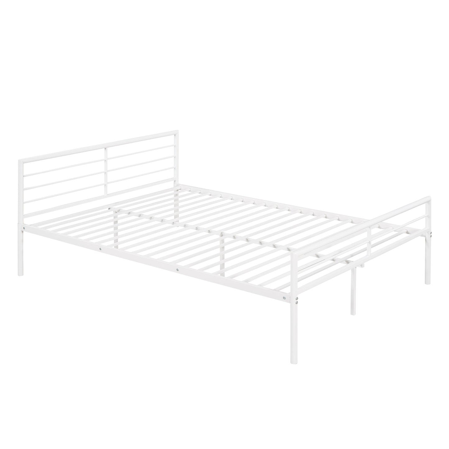 Homey Life Twin Over Full Metal Bunk Bed with Desk & Ladder in White
