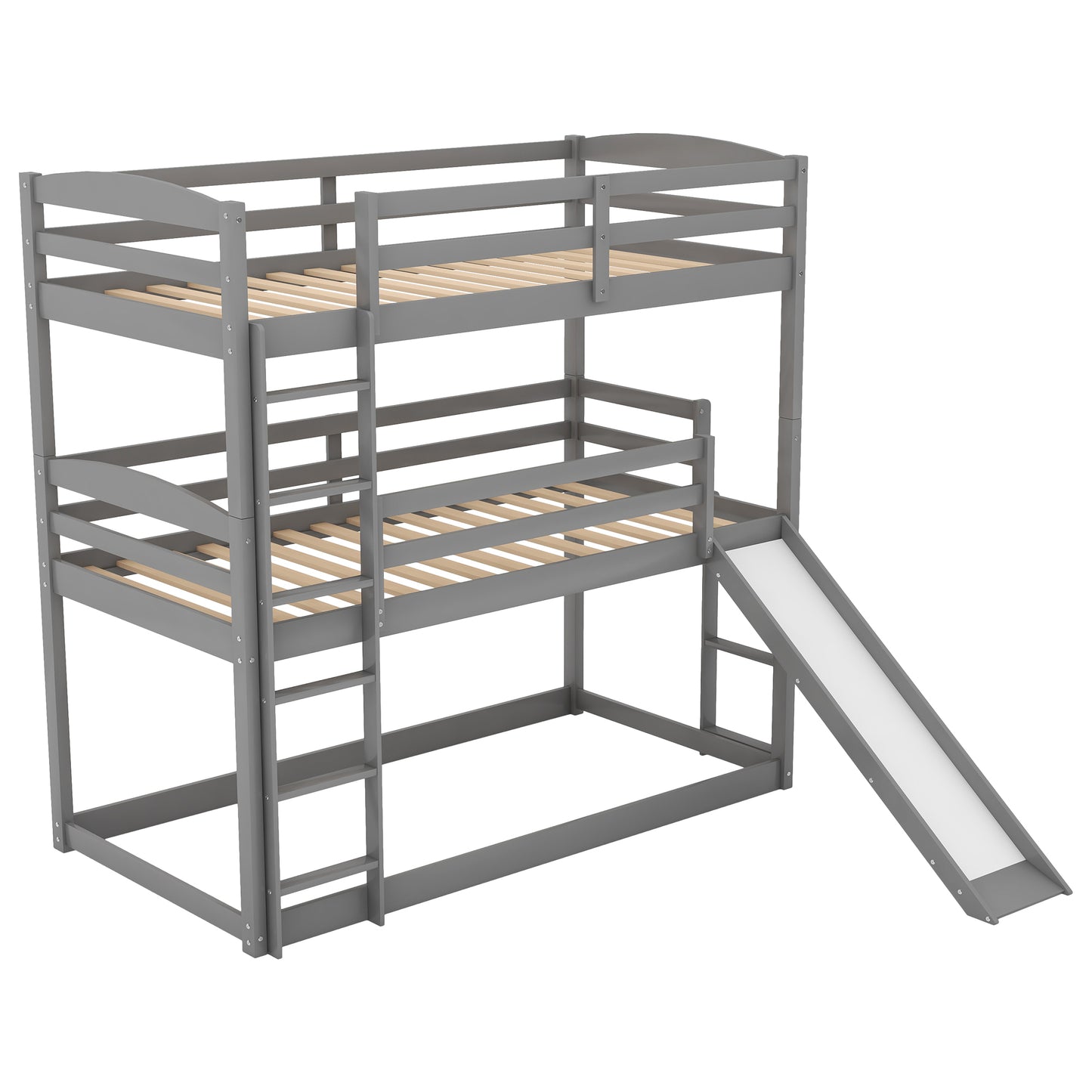 Twin over Twin over Twin Adjustable Triple Bunk Bed with Ladder and Slide