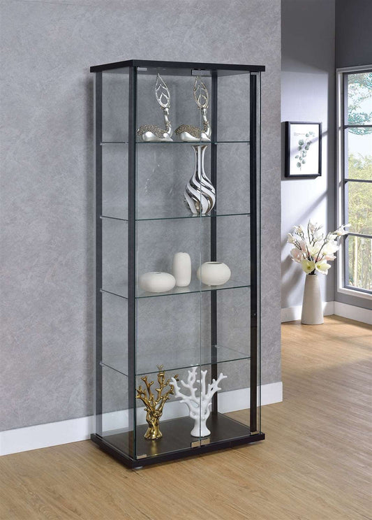 5-Shelf Glass Curio Cabinet Black And Clear