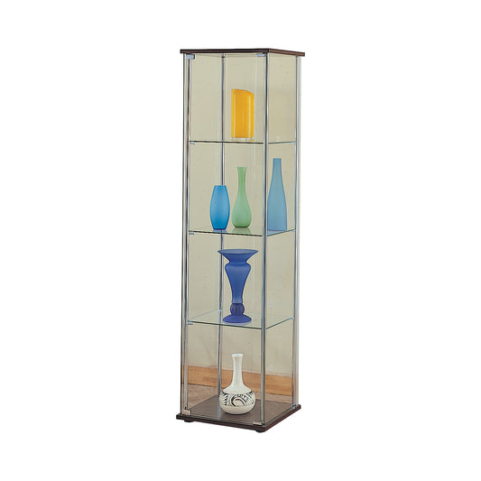 Rectangular 4-Shelf Curio Cabinet Cappuccino And Clear