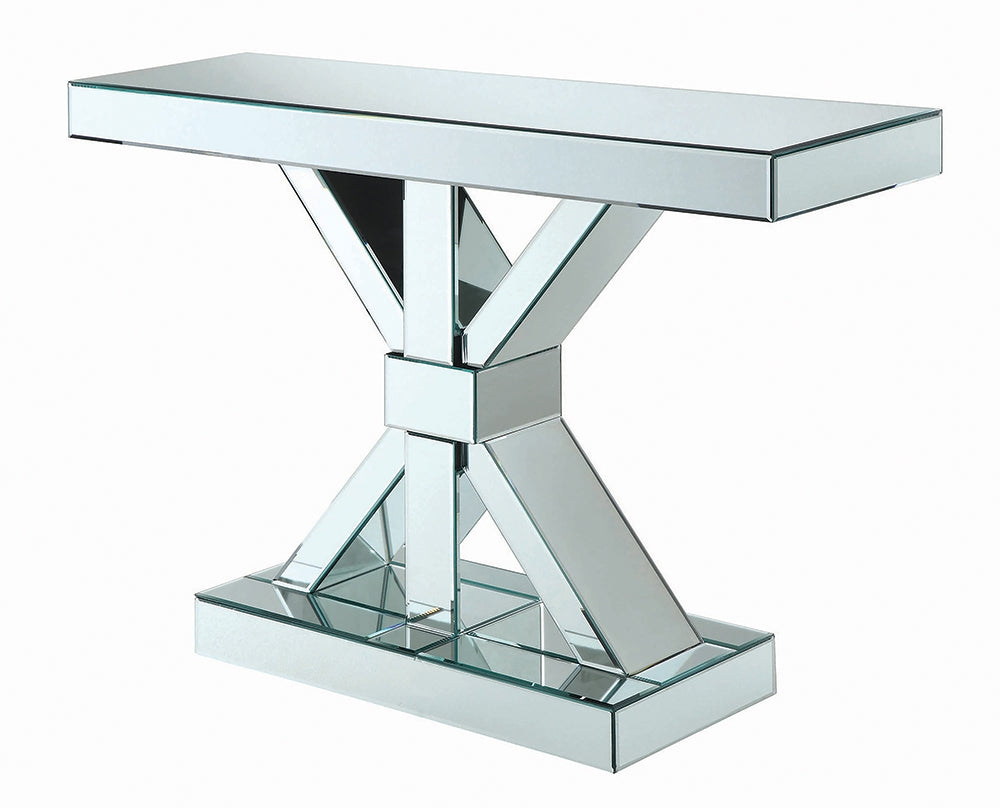 Yadira X-Shaped Silver Mirrored Console Table