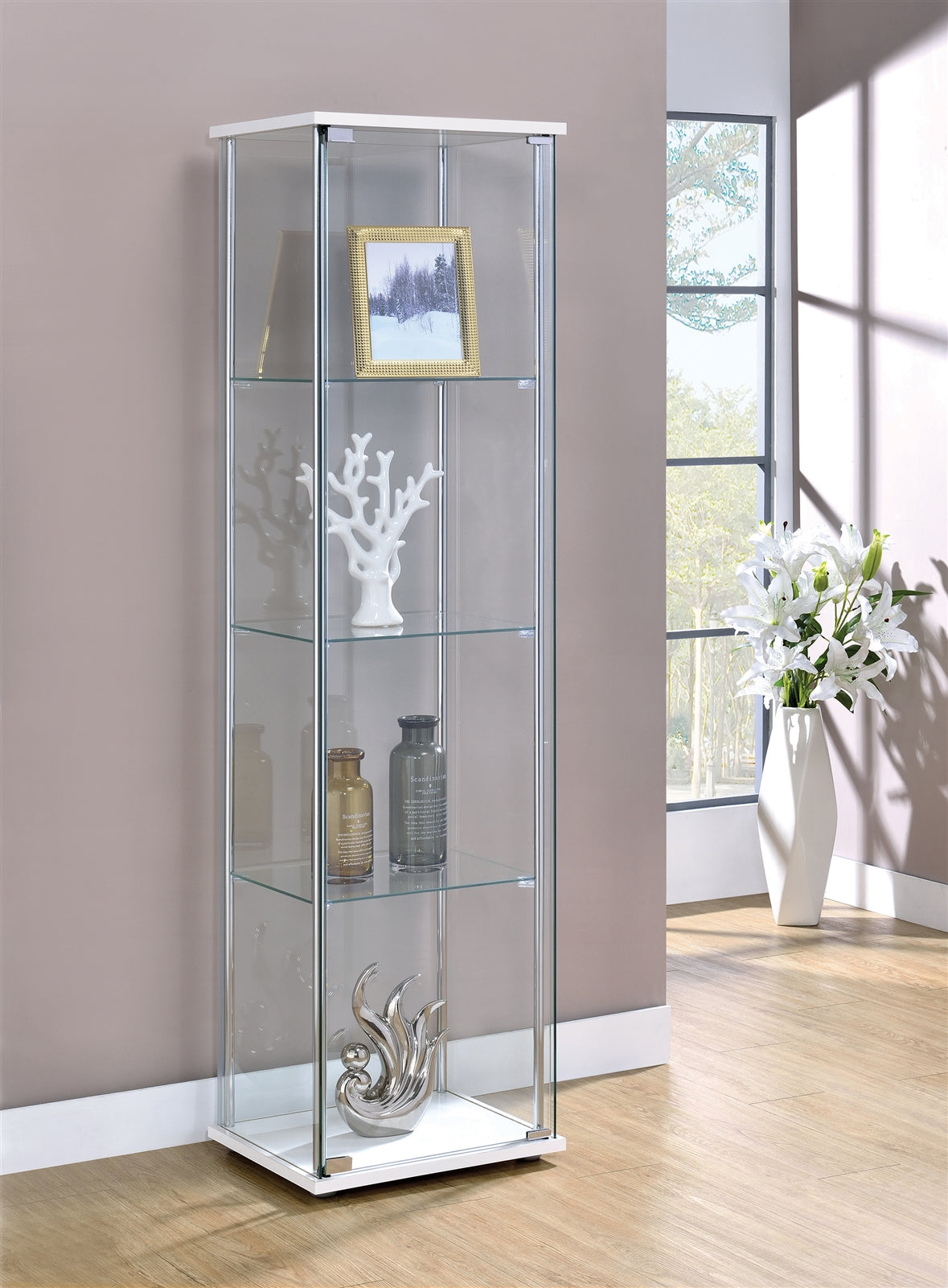 Rectangular 4-Shelf Curio Cabinet White And Clear