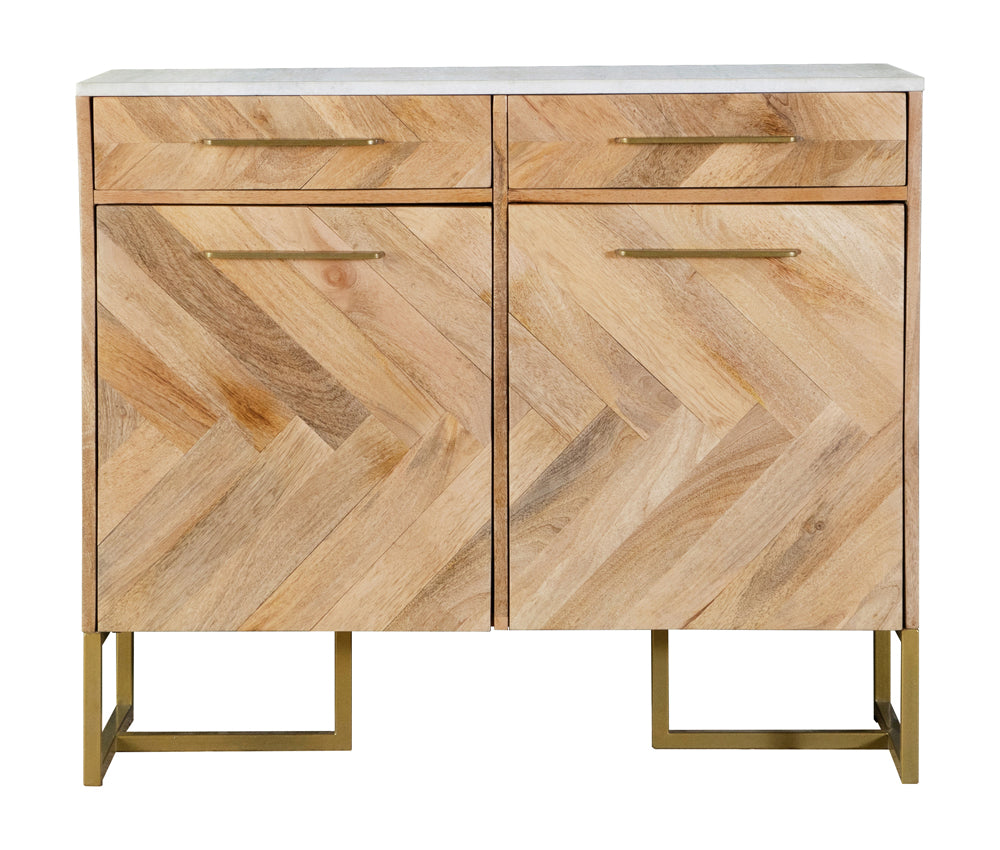2-door Accent Cabinet with Marble Top Natural and Antique Gold