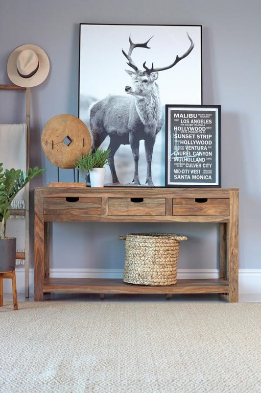 Persia 3-Drawer Storage Console Table Natural Sheesham