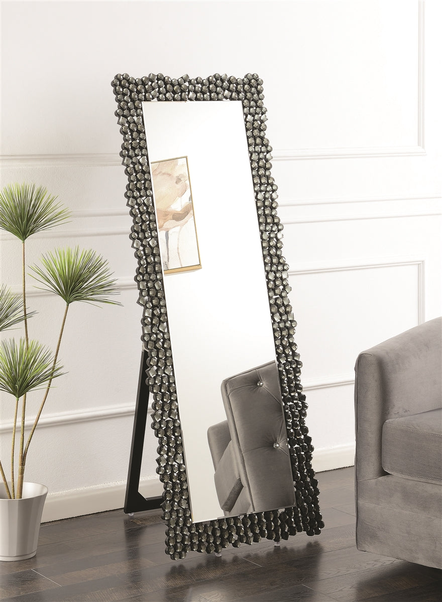 Stunning Silver-Smokey Gray Finished Rhinestone Embellished Cheval Mirror