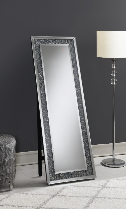 Rectangular Standing Mirror With LED Lighting Silver