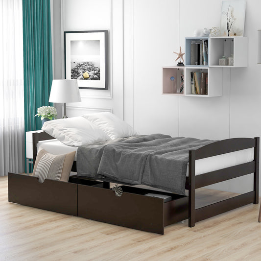 Twin size platform bed, with two drawers, espresso（New）