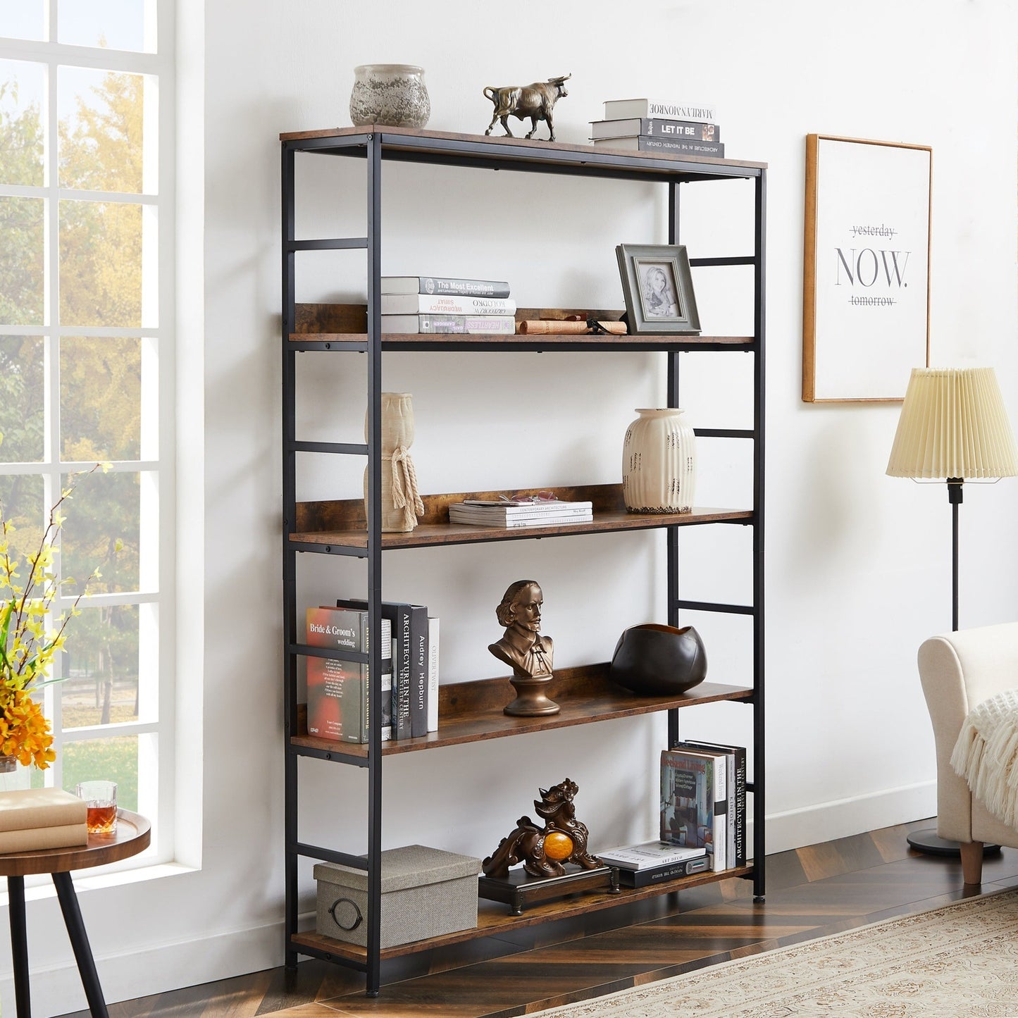 Large 5 Shelf Bookshelf with Metal Frame