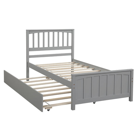 Homey Life Twin size Platform Bed with Trundle, Gray