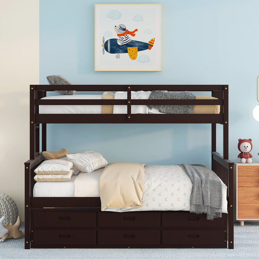Homey Life Twin-Over-Full Bunk Bed with Twin size Trundle , Separable Bunk Bed with Drawers for Bedroom - Espresso