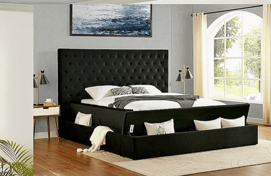 Teagan Black Upholstered King Storage Bed