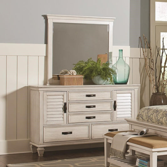 Franco Antique White Drawer Dresser With 2 Louvered Doors
