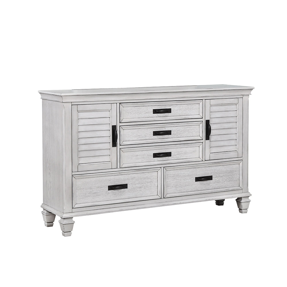 Franco Antique White Drawer Dresser With 2 Louvered Doors