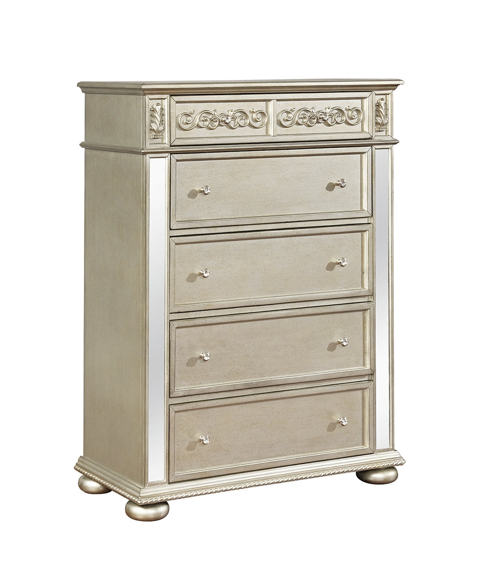 Dania Euro Glam Style 5 Drawer Chest with Mirror Accents