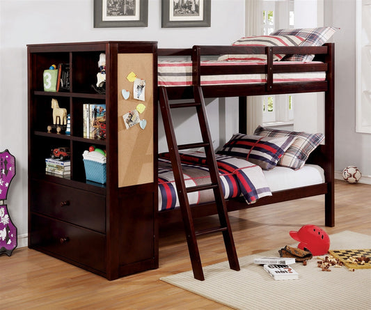 Athena Twin-Twin Bunk Bed with Bookcase & Peg Board