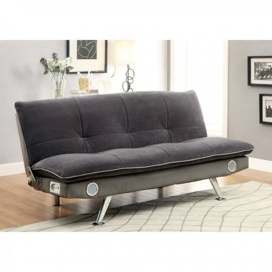 Gallagher Contemporary Futon Sofa in Gray-Chrome
