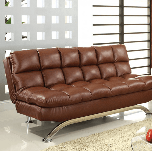 Aristo Contemporary Futon Sofa in Saddle Brown