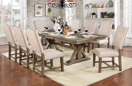 Julia 7 Piece Transitional Style Dining Set in Light Oak