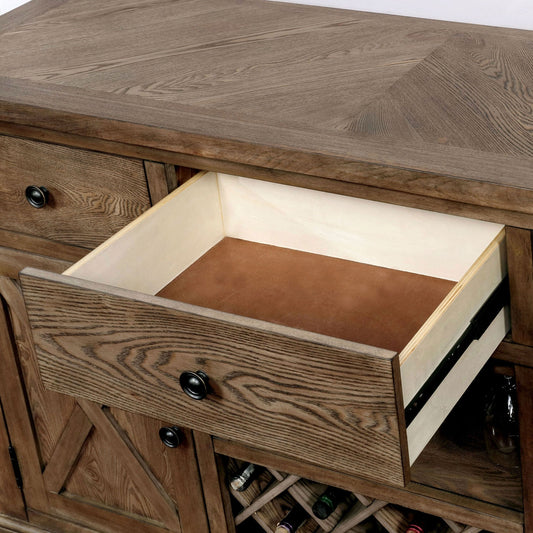 Julia Rustic Transitional Light Oak Server with Wine Storage