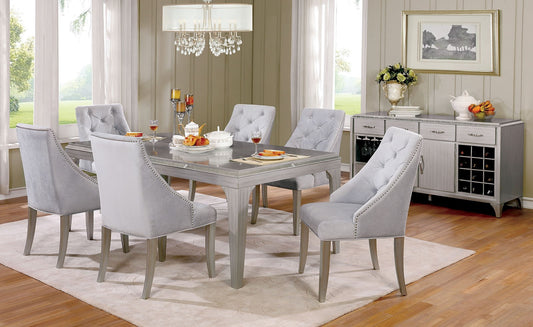 Diocles Contemporary 7 Piece Dining Set w- Antique Mirror Inserts