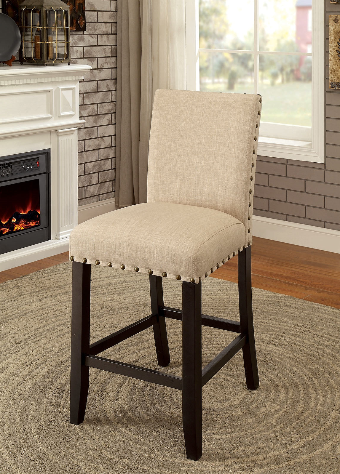 Kaitlin Beige Linen & Light Walnut Counter Height Chair Set of 2