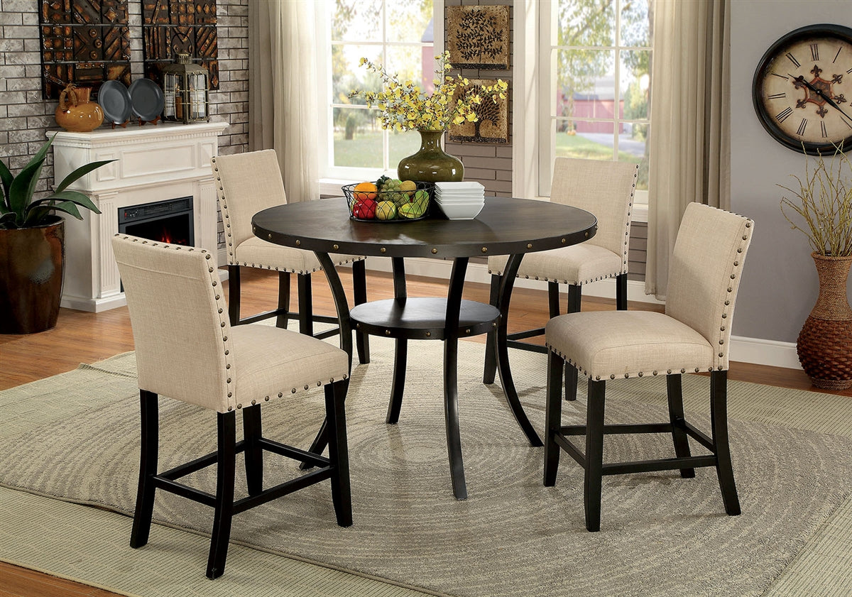 Kaitlin Light Walnut Finish 5PC Counter Height Dining Set