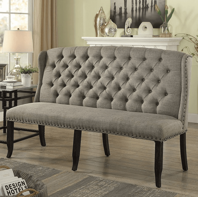 Sania III 3 Seater Gray Linen Dining Bench
