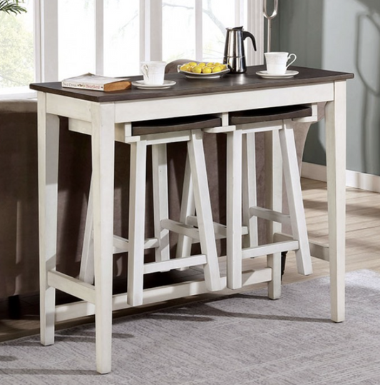 Elinor 3 Piece Bar Seat Bar Set in White Trim