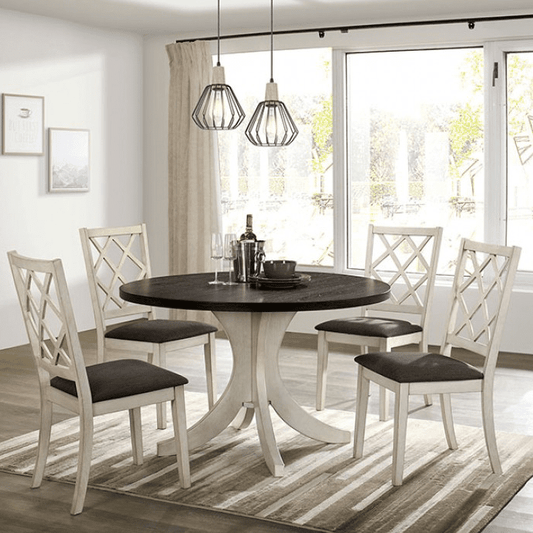 Haleigh 5PC Dining Set in Antique White & Walnut