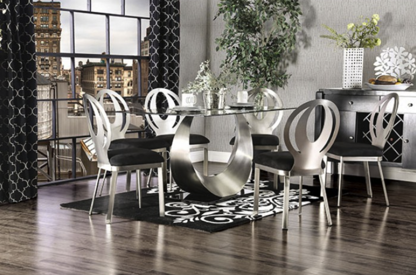 Orla Silver Finish Crescent Shape 7pc Dining Set