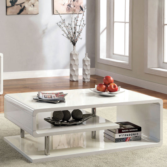 Ninove Modern High Gloss White & Chrome Coffee Table