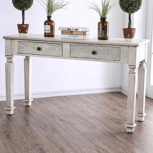 Joliet Transitional Sofa Table in Antique White