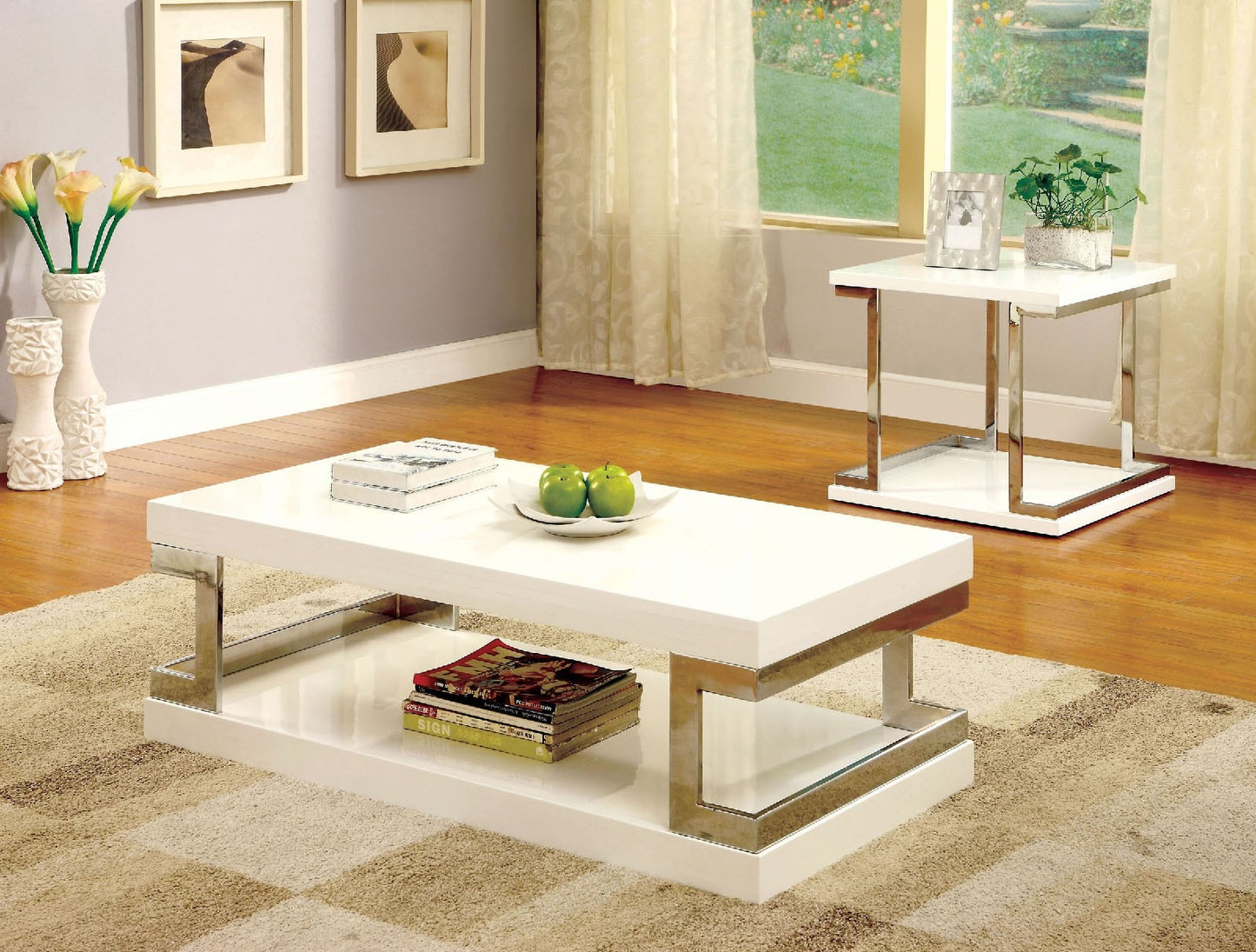 Meda Modern White & Chrome Coffee Table